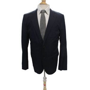 +J Mens Two Button Classic Lapel Blazer Jacket Navy Blue Cotton Size Large